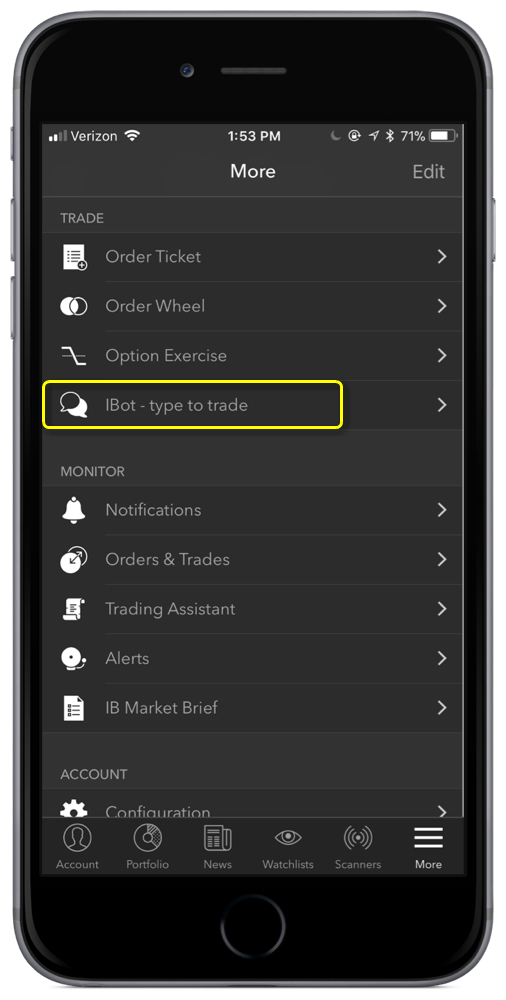 IBKR Mobile for iPhone Open IBot