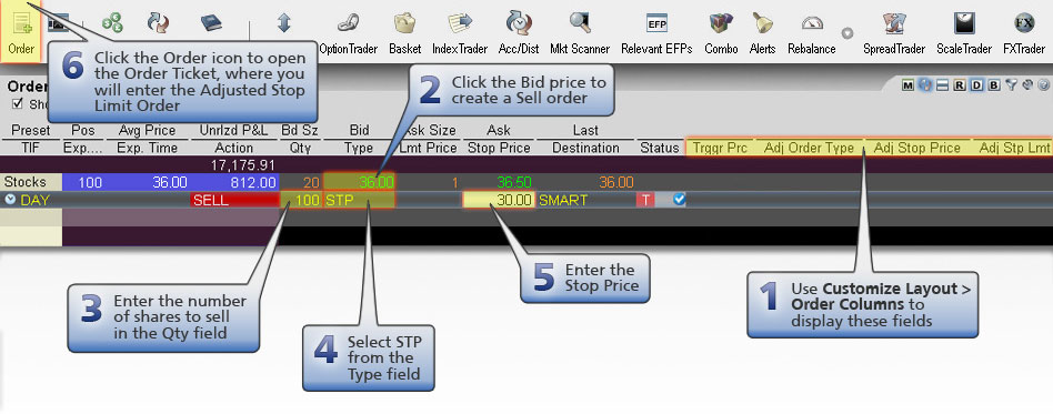 Adjustable Stop Sell Order