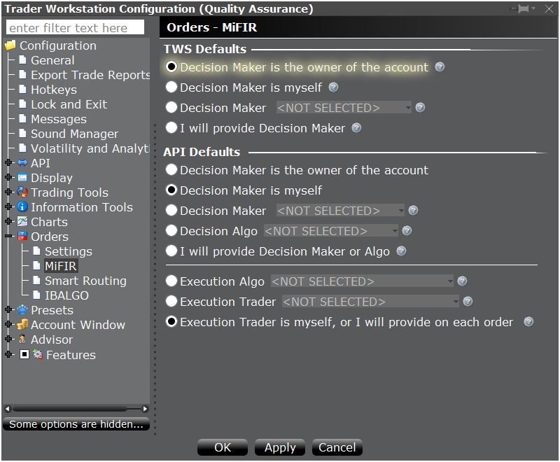 Set MiFIR defaults